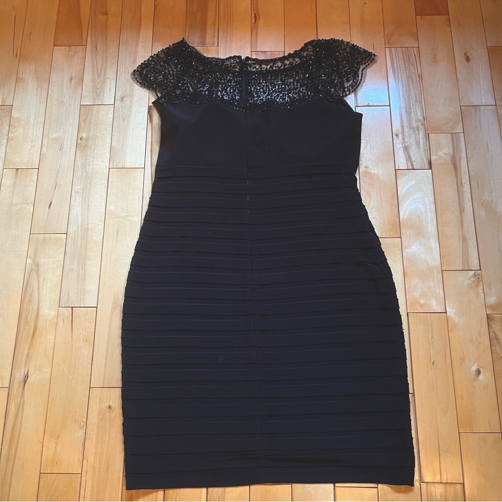 NWT-Xscape~Cocktail Dress~Size 16~ Black with Lace & Beads
